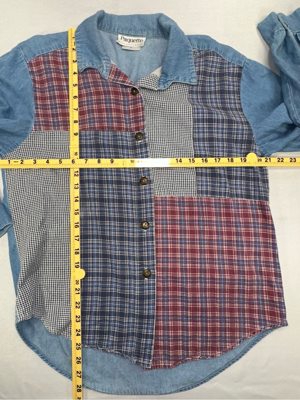Vintage 100% Cotton Patchwork Button Up | Lightweight 4th of July Chambray M - Picture 12 of 12